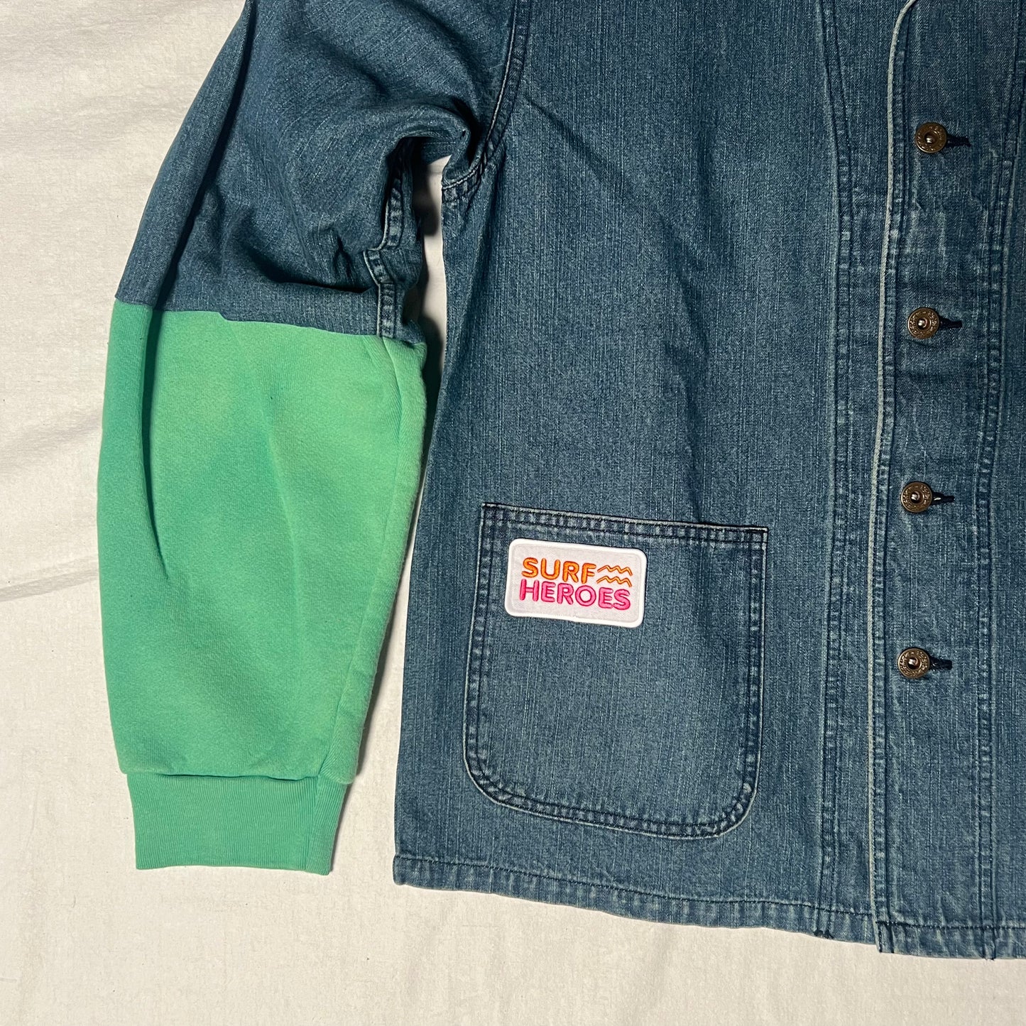 Upcycle Denim Jacket with Sweat Sleeves